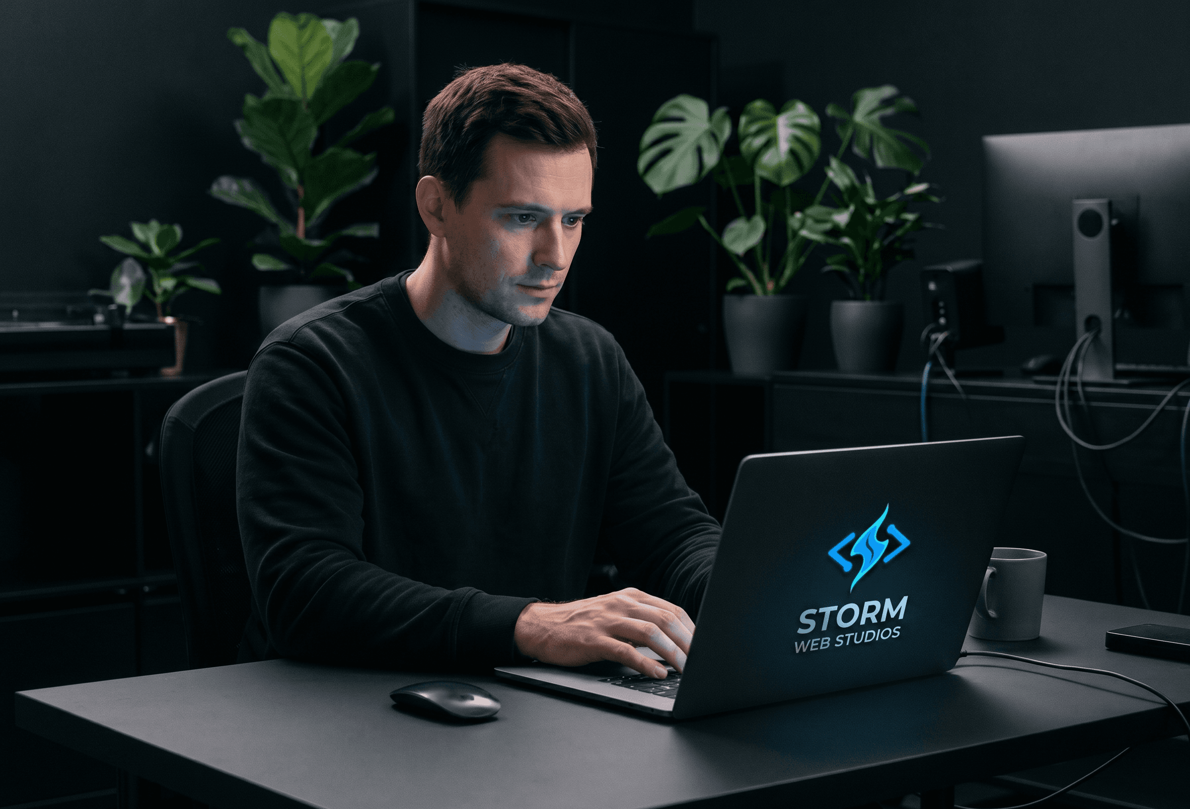 Founder reviewing a website launch plan on a laptop